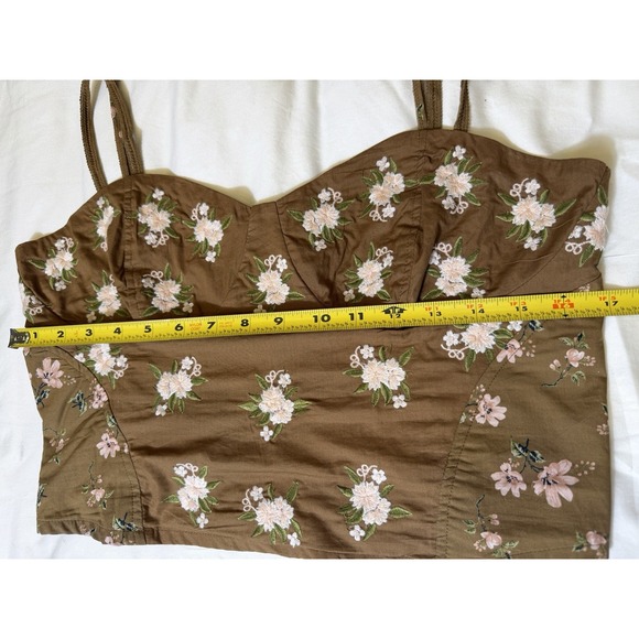 Free People Tank Top Blouse Brown Flowers Size Medium Croptop Elastic - Picture 9 of 10